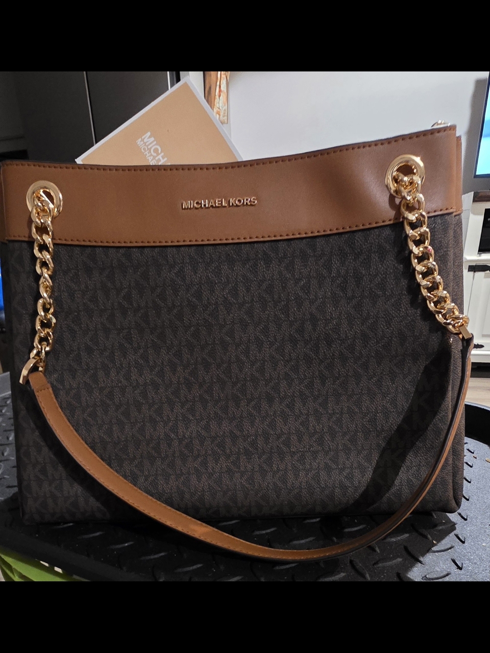 NWT MICHAEL KORS Brown Signature Chain-Handle Tote
